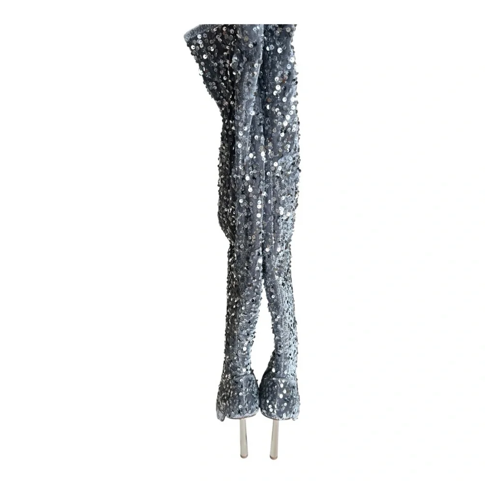 Steve Madden Vivee Silver Sequined Evening Over The Knee-High Boots Size 5M